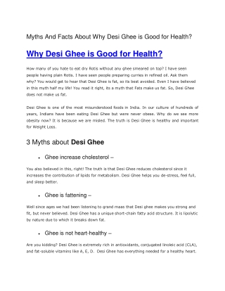 Myths And Facts About Why Desi Ghee is Good for Health?