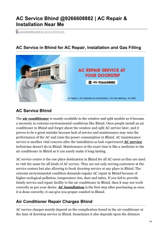 AC Repair Service Bhind @9266608882 | AC Service near me
