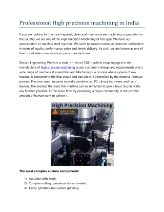 Professional High precision machining in India