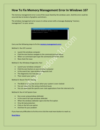 How To Fix Memory Management  Error In Windows 10?