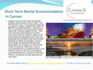 Short term rental accommodation in Cannes