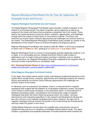 Magneto Rheological Fluid Market Size By Type, By Application, By Geographic Scope And Forecast