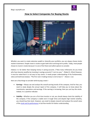 How to Select Companies For Buying Stocks