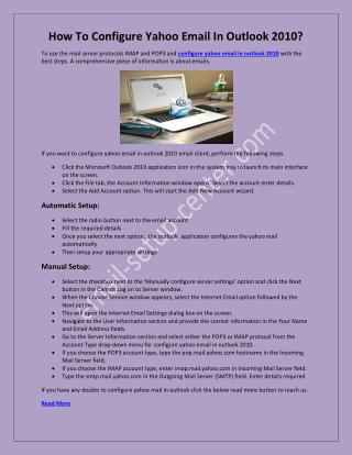 How To Configure Yahoo Mail In Outlook 2010?