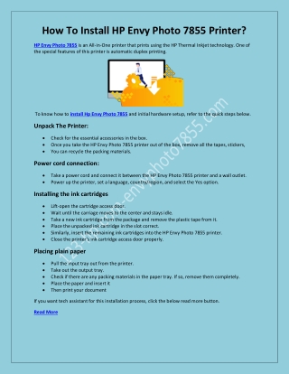 How To Install HP Envy Photo 7855 Printer?