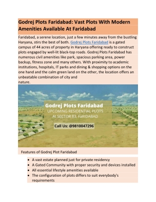 Godrej Plots Faridabad: Vast Plots With Modern Amenities Available At Faridabad