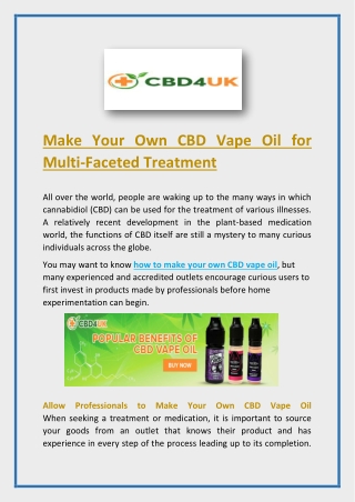 Make Your Own CBD Vape Oil for Multi-Faceted Treatment