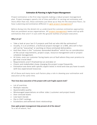 Estimation & Planning in Agile Project Management