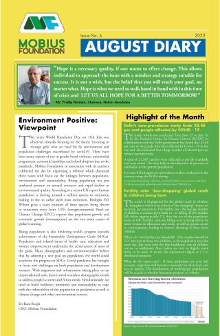 August Diary Newsletter NGO Environmental Organisations in India - Mobius Foundation
