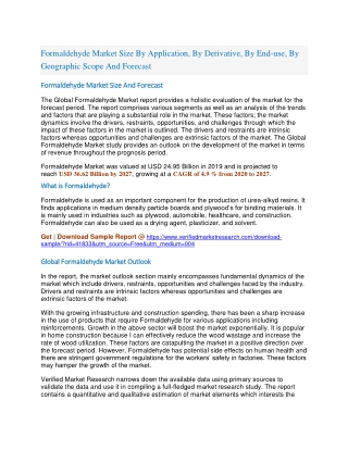 Formaldehyde Market Size By Application, By Derivative, By End-use, By Geographic Scope And Forecast