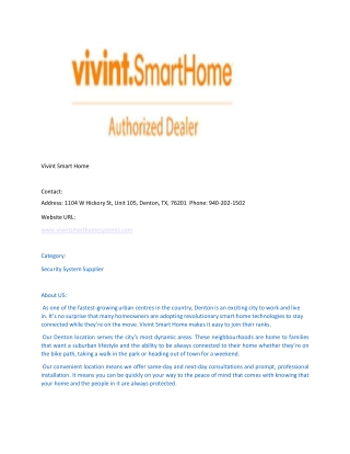 Vivint Smart Online Presentations Channel