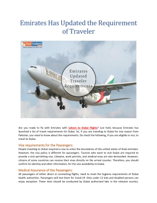 Emirates Has Updated The Requirement Of Traveler