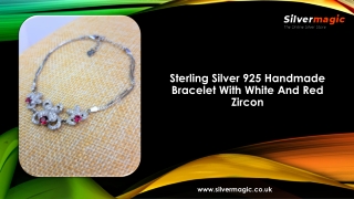 Sterling Silver 925 Handmade Bracelet With White And Red Zircon