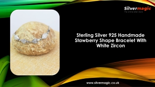 Sterling Silver 925 Handmade Stawberry Shape Bracelet With White Zircon