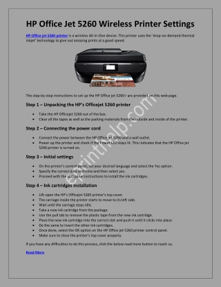 HP Office Jet 5260 Wireless Settings