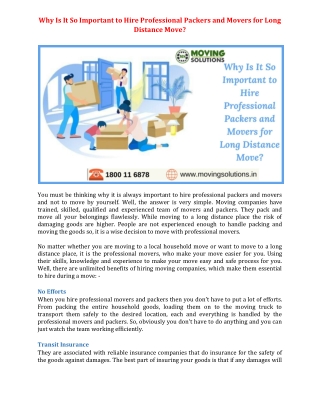 Why Is It So Important to Hire Professional Packers and Movers for Long Distance Move?