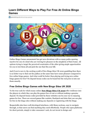 Learn Different Ways to Play For Free At Online Bingo Games