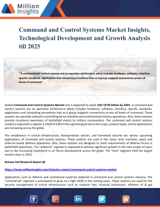 Command and Control Systems Market Insights, Technological Development and Growth Analysis till 2025