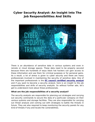 Cyber Security Analyst: An Insight Into The Job Responsibilities And Skills