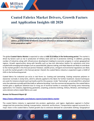 Coated Fabrics Market Drivers, Growth Factors and Application Insights till 2020