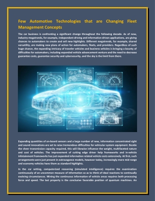 Few Automotive Technologies that are Changing Fleet Management Concepts