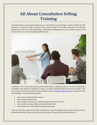All About Consultative Selling Training