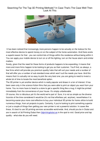 Searching For The Top 3D Printing Methods - In Case Thats The Case Well Then Look At This