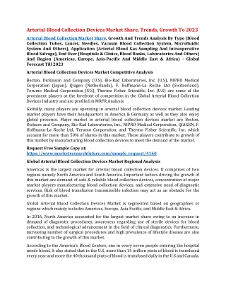 Arterial Blood Collection Devices Market Share, Trends, Growth To 2023