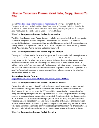 Ultra-Low Temperature Freezers Market Sales, Supply, Demand To 2024