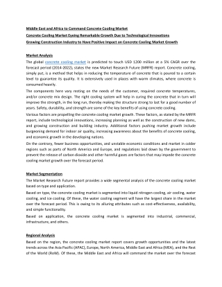 Concrete Cooling Market Eyeing Remarkable Growth Due to Technological Innovations