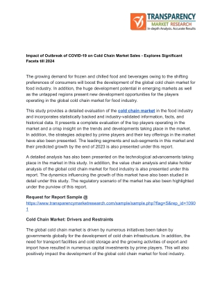 Impact Assessment of COVID-19 Outbreak on Cold Chain Market Sales till 2024