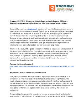 Impact of Outbreak of COVID-19 on Growth Opportunities in Soybean Oil Market