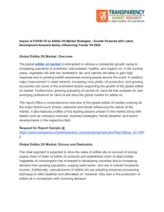 Impact of COVID-19 on Edible Oil Market Strategies: Implications on Business till 2024                                  