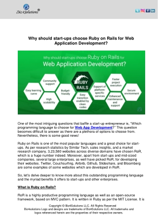 Why should start-ups choose Ruby on Rails for Web Application Development?