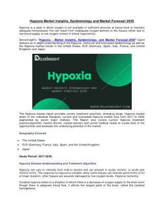 Hypoxia Market Insights, Epidemiology and Market Forecast 2030