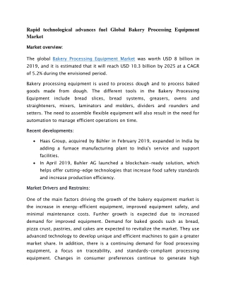 Global Bakery Processing Equipment Market to cross USD 10 billion by 2025