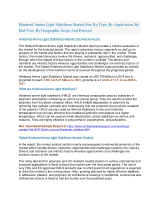 Hindered Amine Light Stabilizers Market Size By Type, By Application, By End-User, By Geographic Scope And Forecast