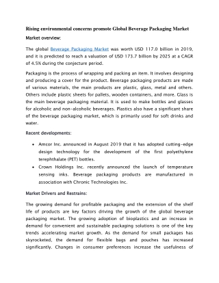 Beverage Packaging Market Growth and Forecast to 2025