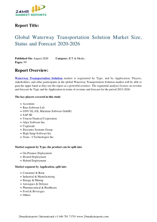 Waterway Transportation Solution Market Size, Status and Forecast 2020-2026