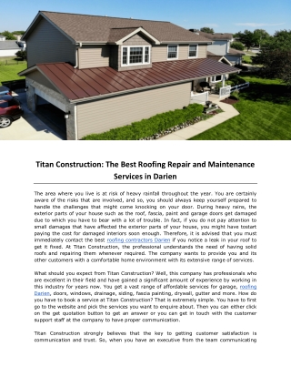 Titan Construction: The Best Roofing Repair and Maintenance Services in Darien