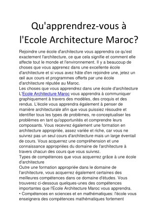 Qu'apprendrez-vous à l'Ecole Architecture Maroc?