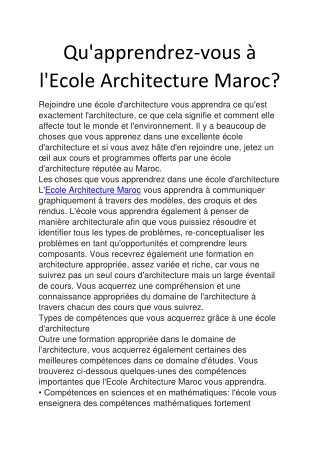 Qu'apprendrez-vous à l'Ecole Architecture Maroc?
