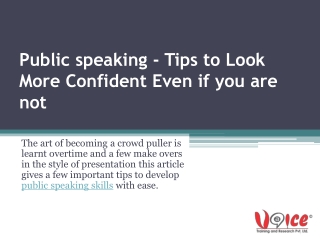Public speaking - Tips to Look More Confident Even if you are not - Voiceskills