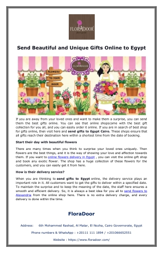 Send Beautiful and Unique Gifts Online to Egypt