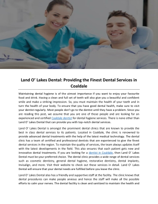 Land O’ Lakes Dental: Providing the Finest Dental Services in Coaldale