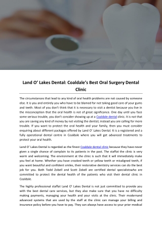 Land O’ Lakes Dental: Coaldale’s Best Oral Surgery Dental Clinic