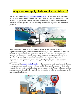 Why choose supply chain services at Advatix?