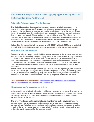 Butane Gas Cartridges Market Size By Type, By Application, By End-User, By Geographic Scope And Forecast
