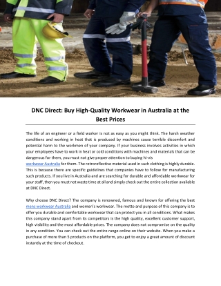 DNC Direct: Buy High-Quality Workwear in Australia at the Best Prices