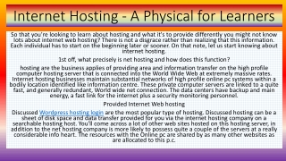 Internet Hosting - A Physical for Learners